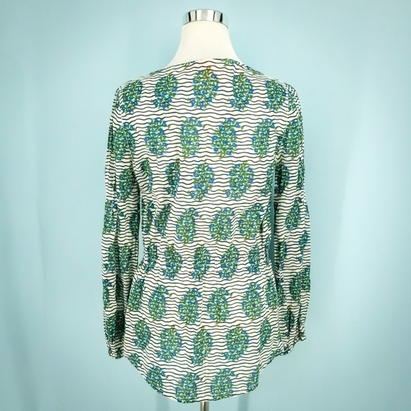 Tory Burch Size 8 Evelina Cotton Voile Stripe Floral Print Scoop Tie Cotton Top - Picture 3 of 7